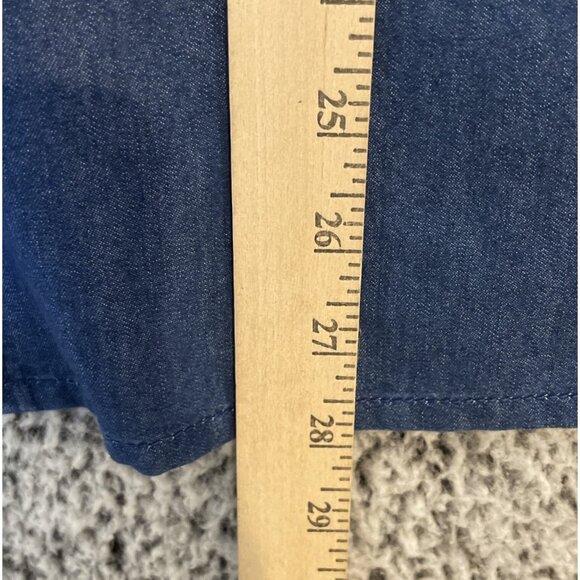 Blair Large Blue Denim Embroidered Button‎ Top Cardinals Birds Pockets Roll Tab - Picture 6 of 9